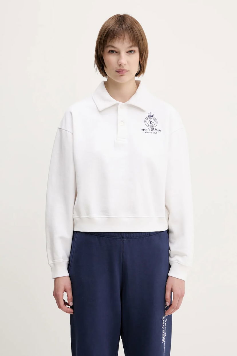 Pulover Sporty & Rich Sporty & Rich Crown Country Embroidered Cropped Polo Bela | ST072612202WH01