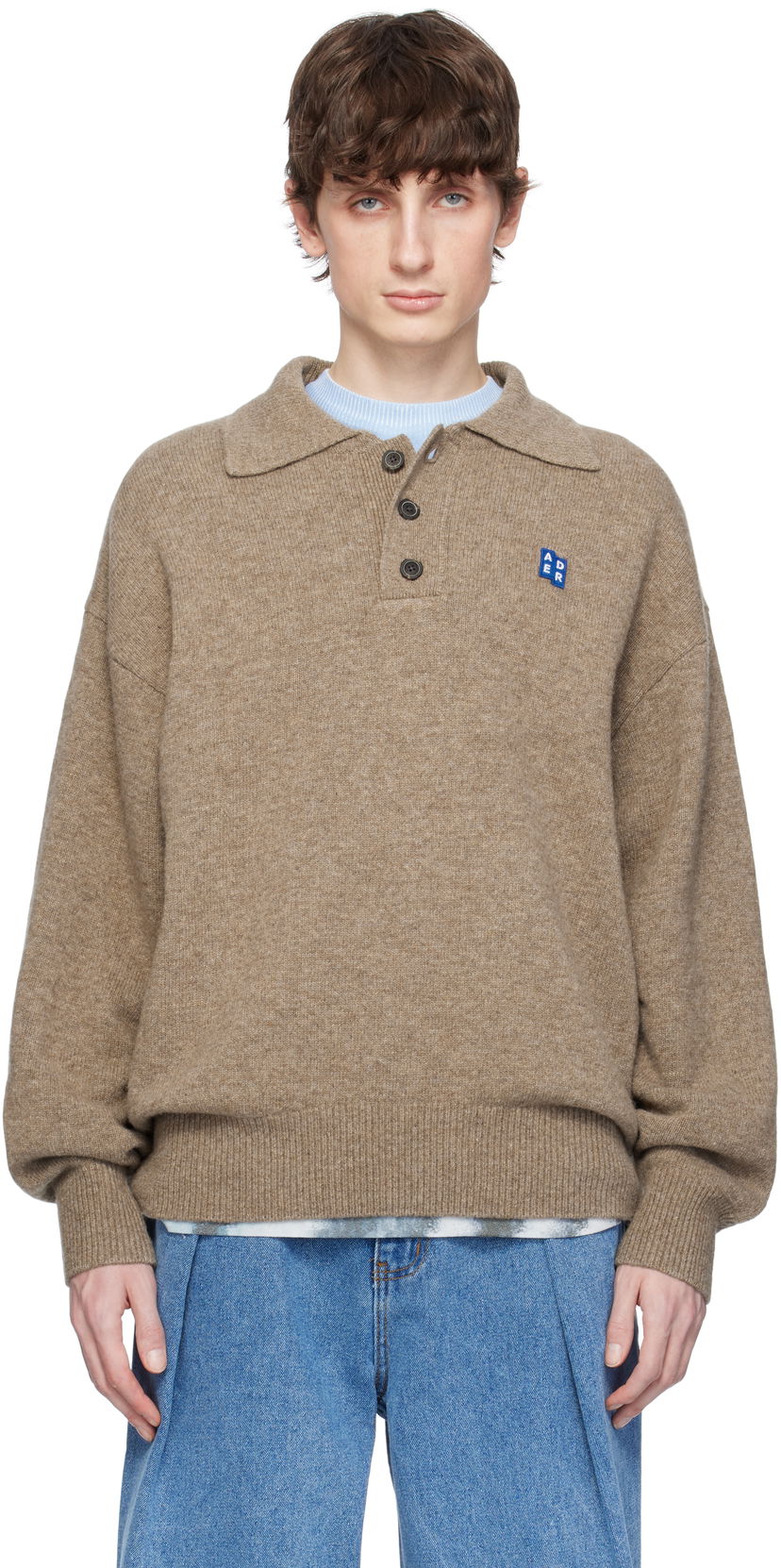 Pleteni pulover ADER ERROR ADER error TRS Tag Knit Polo Rjava | BO42FYKT0102BG