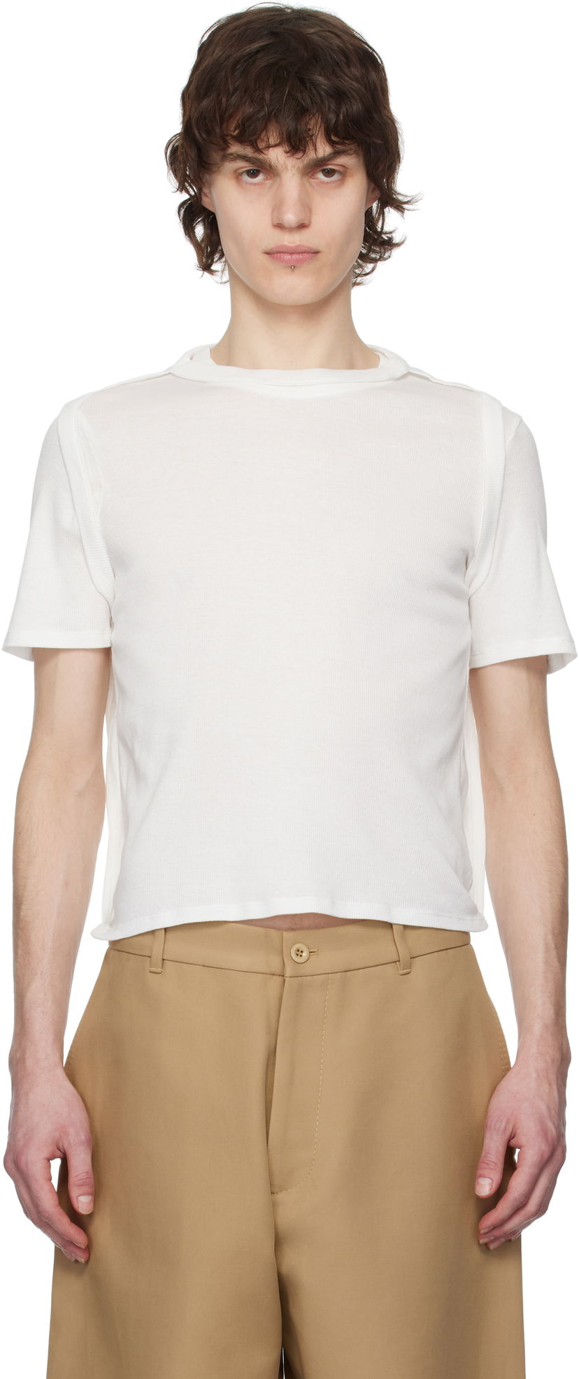 Krop-top Eckhaus Latta Eckhaus Latta Flip Cropped T-Shirt Bela | 1204-EL-PS25-CH - CHALK