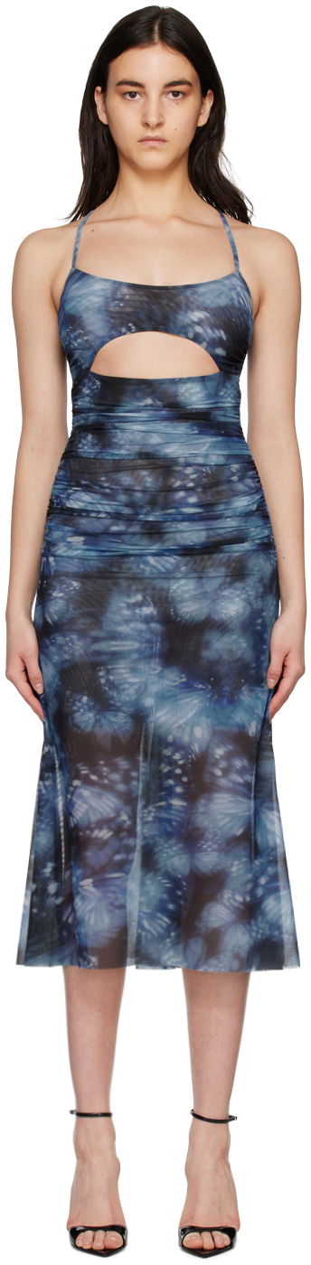 Obleke MISBHV Butterfly Print Cut-Out Midi Dress Modra | 230W802