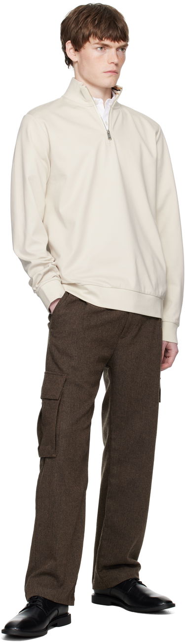 Pulover BOSS Cotton Blend Zip Neck Sweatshirt Črna | 50543887, 3