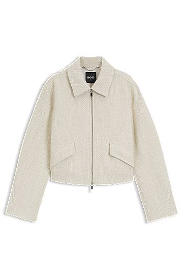 Jakna BOSS Bouclé Jacket with Two-Way Zip Bež | 50543212