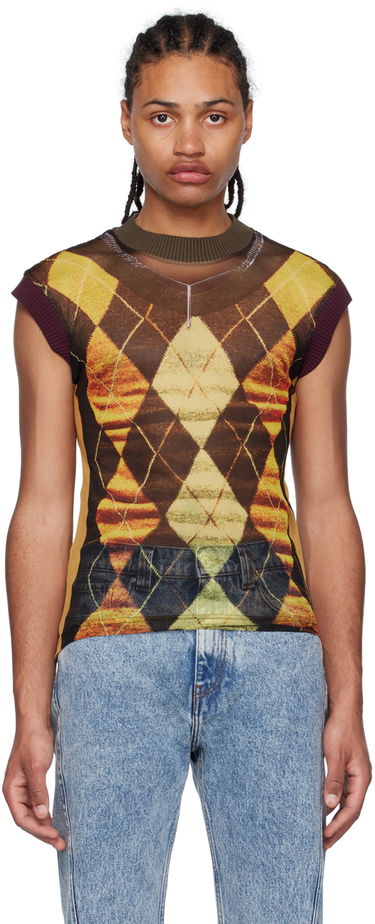 Majica brez rokavov Y/PROJECT Jean Paul Gaultier Edition Argyle Mesh Tank Top Rumena | YPJPGTS5-S24, 0