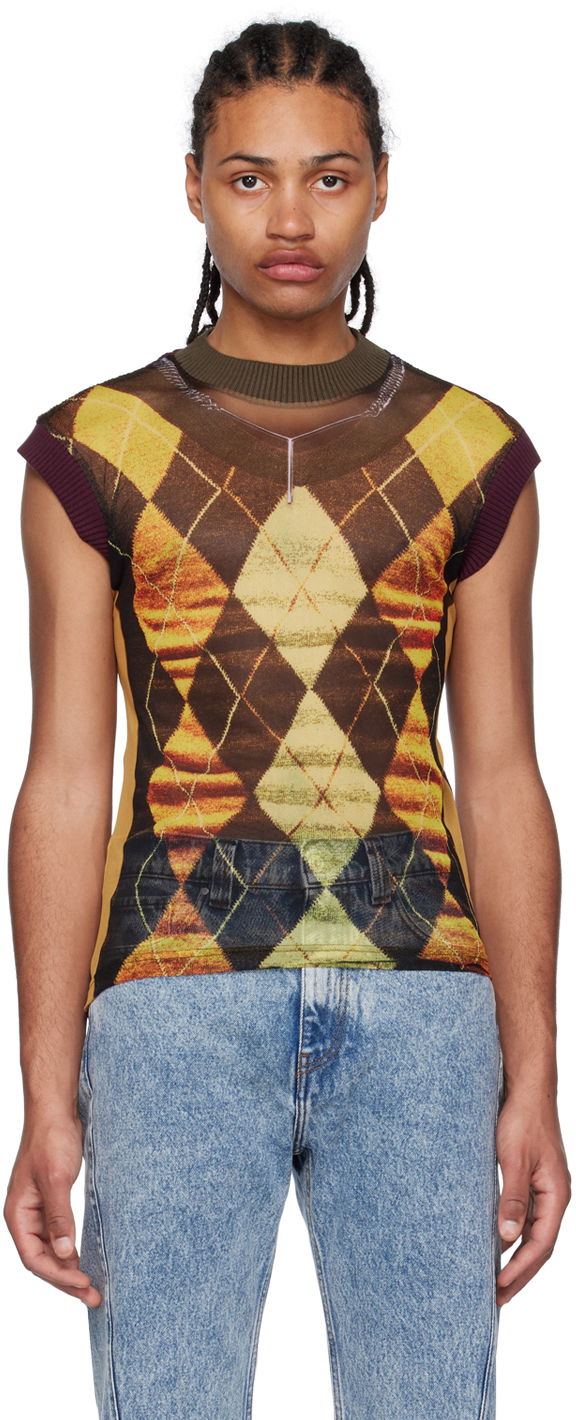 Majica brez rokavov Y/PROJECT Jean Paul Gaultier Edition Argyle Mesh Tank Top Rumena | YPJPGTS5-S24