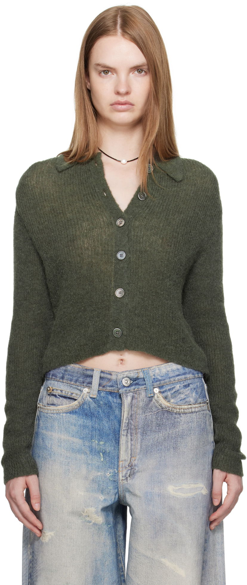 Pleteni pulover OUR LEGACY Our Legacy Mazzy Polo Cardigan Zelena | W4253MM