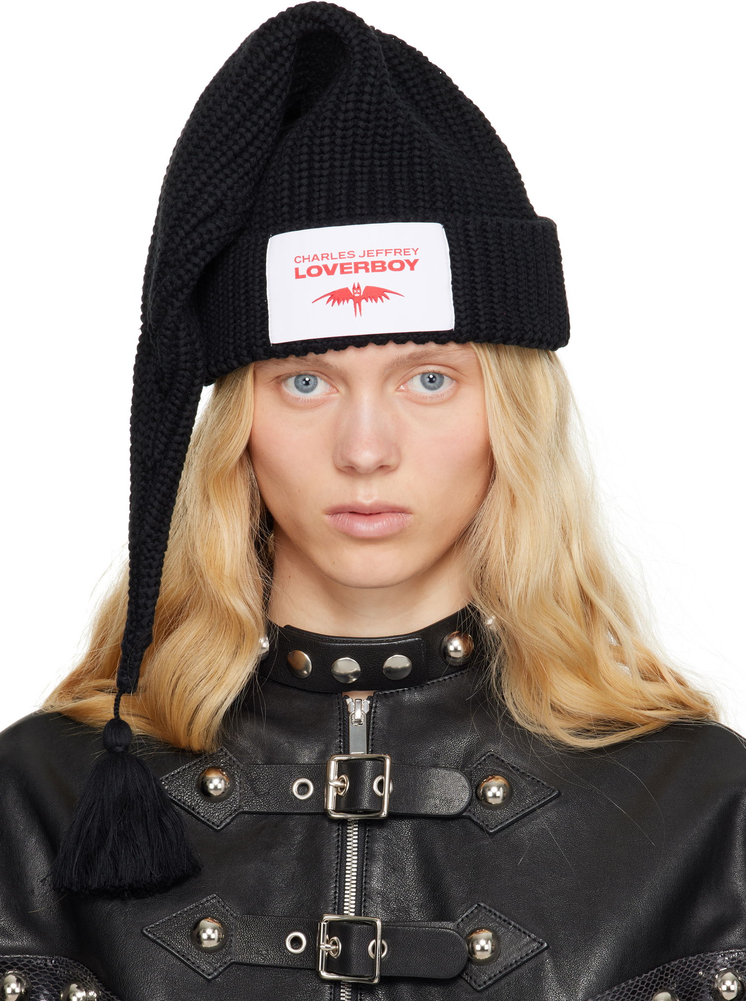 Beanie Charles Jeffrey Loverboy Charles Jeffrey LOVERBOY Sloppy Giuseppe Knit Beanie with Tassel Črna | 54131001, 0