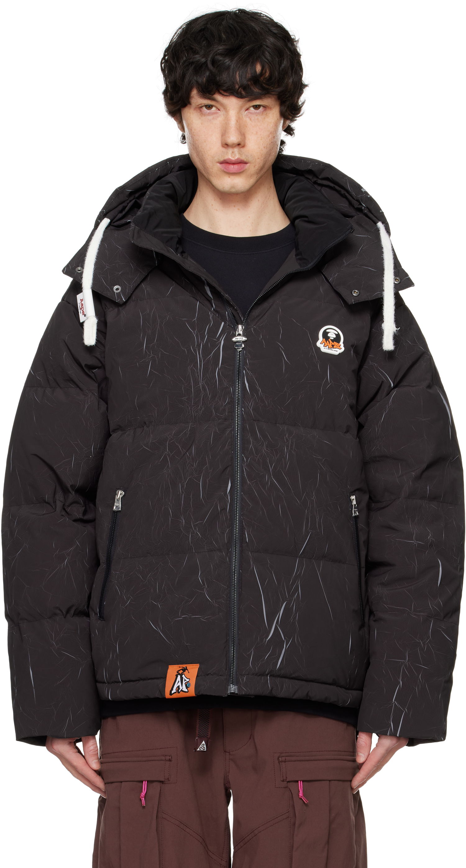 Puhovka AAPE by A Bathing Ape AAPE by A Bathing Ape Moonface Logo Camo Hooded Down Jacket Črna | AAPDNM7665XXNBKX, 0