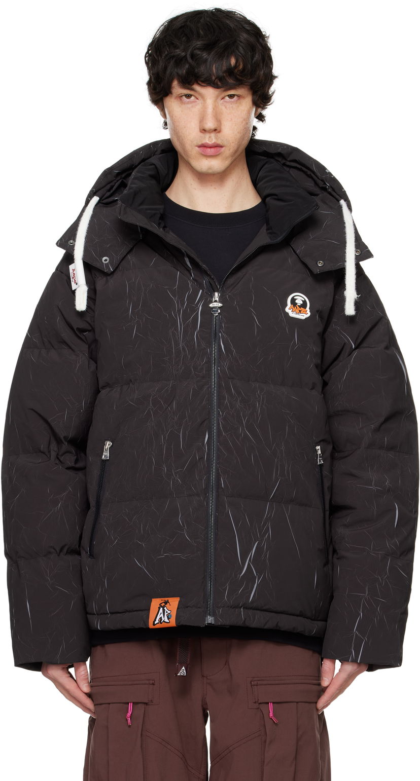 Puhovka AAPE by A Bathing Ape AAPE by A Bathing Ape Moonface Logo Camo Hooded Down Jacket Črna | AAPDNM7665XXNBKX