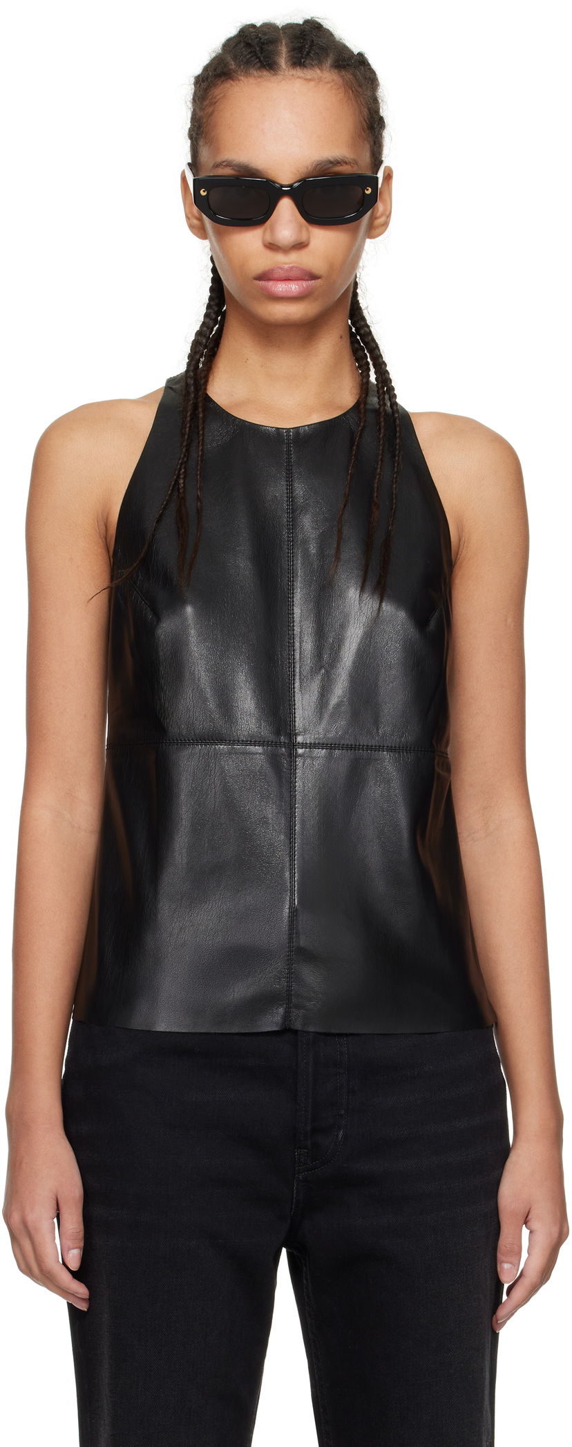 Majica brez rokavov Nanushka Nanushka Teza Faux-Leather Tank Top Črna | NW24CRTP03999