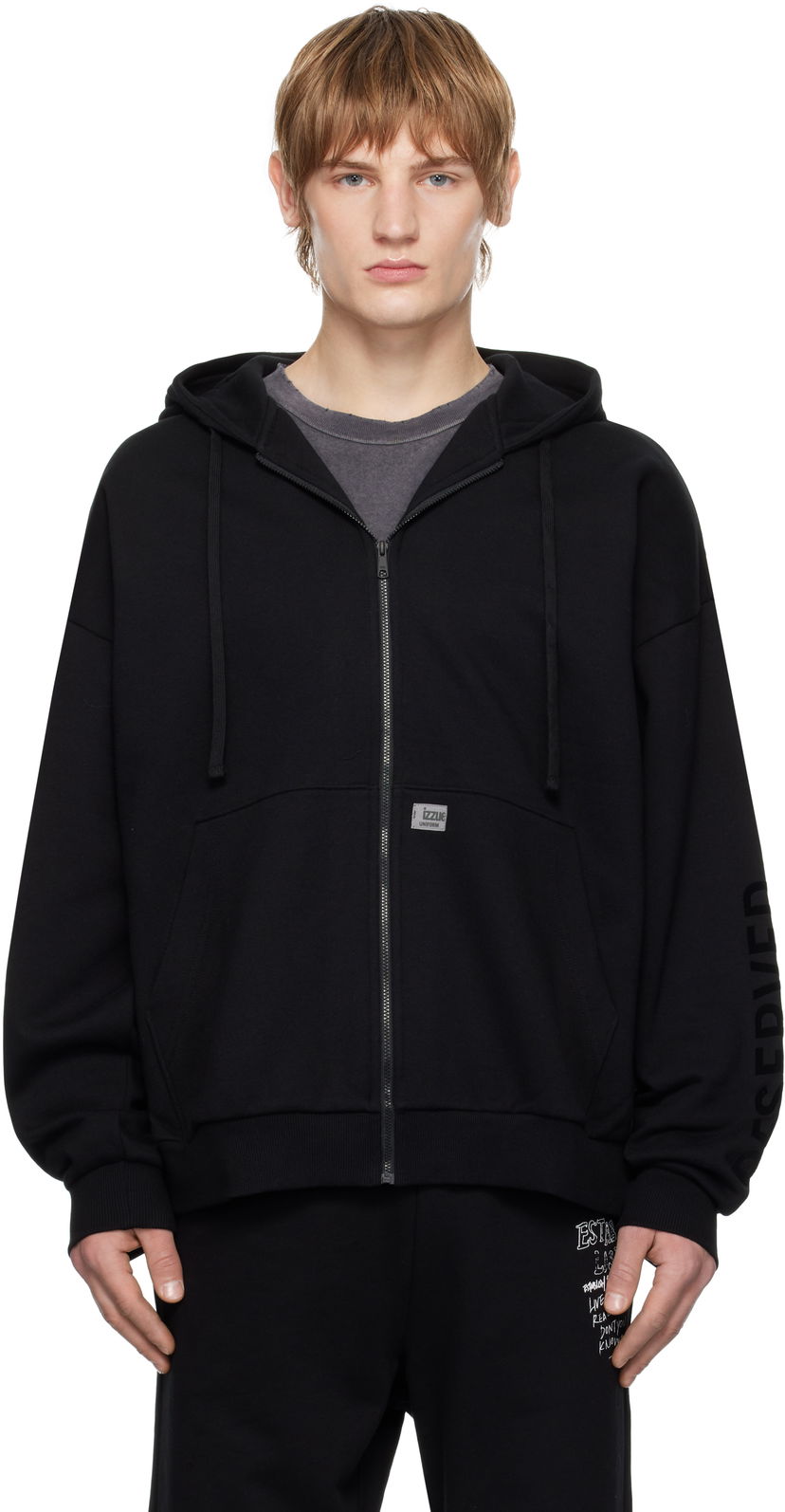 Pulover izzue Quilted Back Zip-Up Hoodie Črna | IZXSWN3525W4NBKX