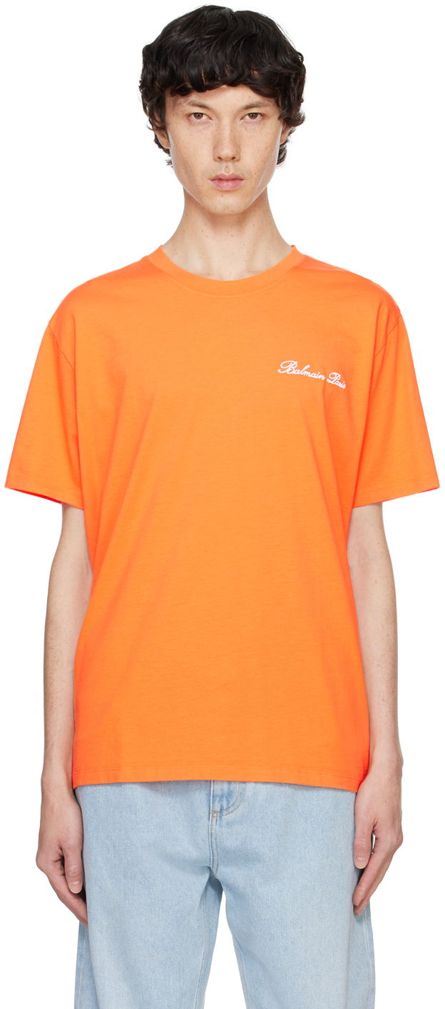 Majica Balmain Relaxed 'Signature' Embroidery T-shirt Oranžna | DH0EG010BC68