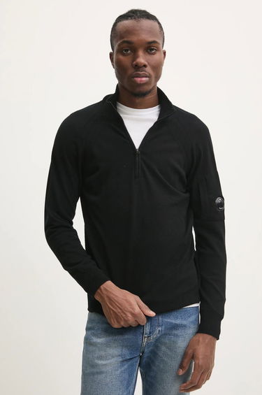 Pleteni pulover C.P. Company Lightweight Half-Zip Merino Wool Sweater Črna | 17CMKN193A005528A, 0
