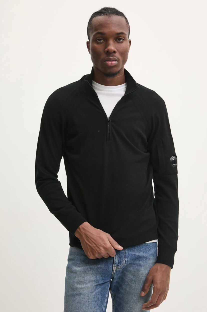 Pleteni pulover C.P. Company Lightweight Half-Zip Merino Wool Sweater Črna | 17CMKN193A005528A