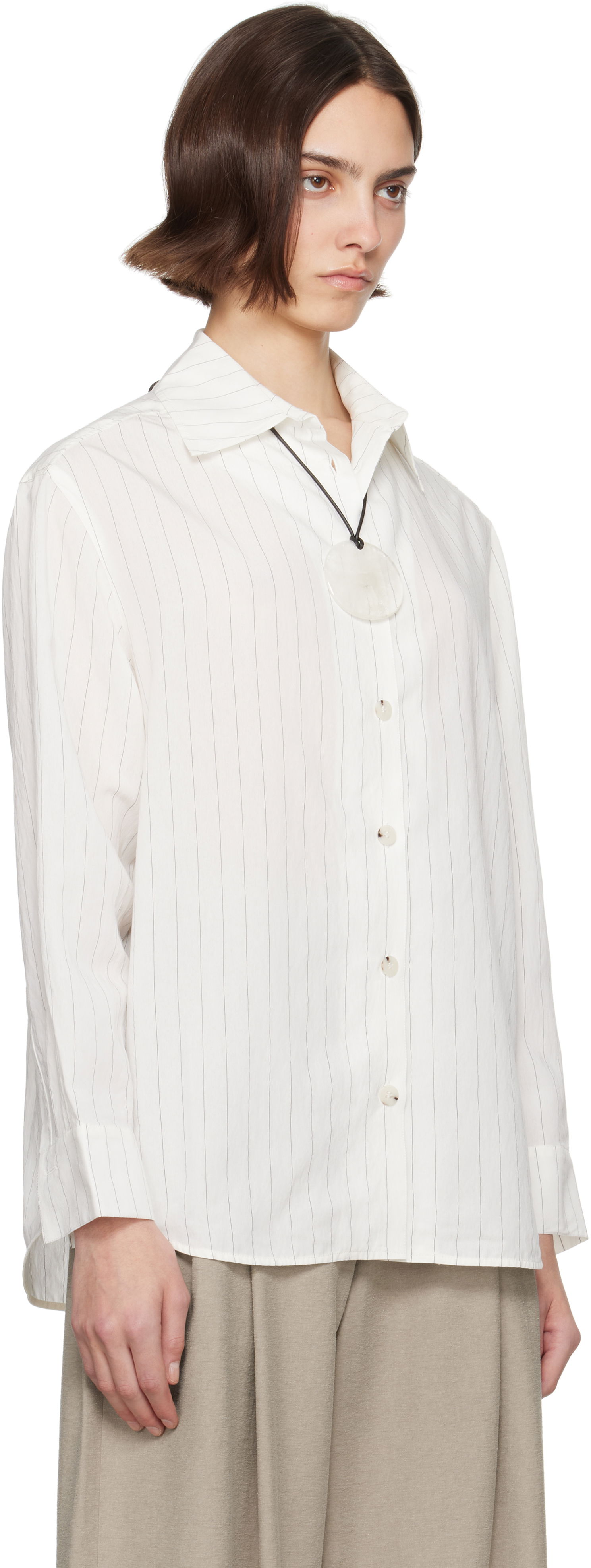 Srajce Nanushka Nanushka Fryda Pinstriped Button-Down Shirt Bela | NW25SSTP26400, 1