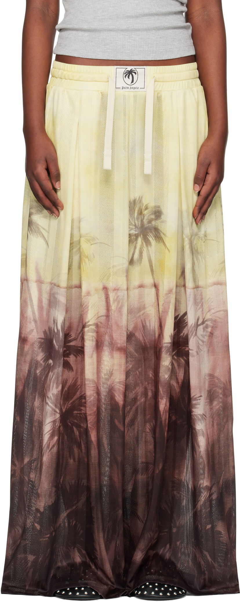 Krila Palm Angels Palm Angels Sunset Palms Mesh Trousers Rumena | PWCA154S25FAB0012010