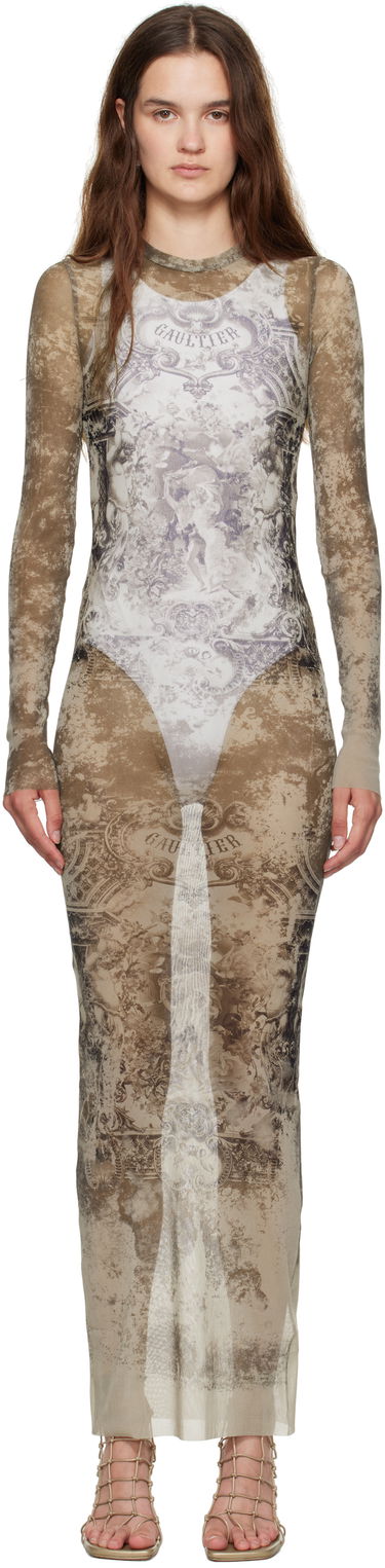 Obleke Jean Paul Gaultier Jean Paul Gaultier 'The Long Médaillon' Mesh Maxi Dress Bež | 25/03-W-DR023-M006P-6965, 0