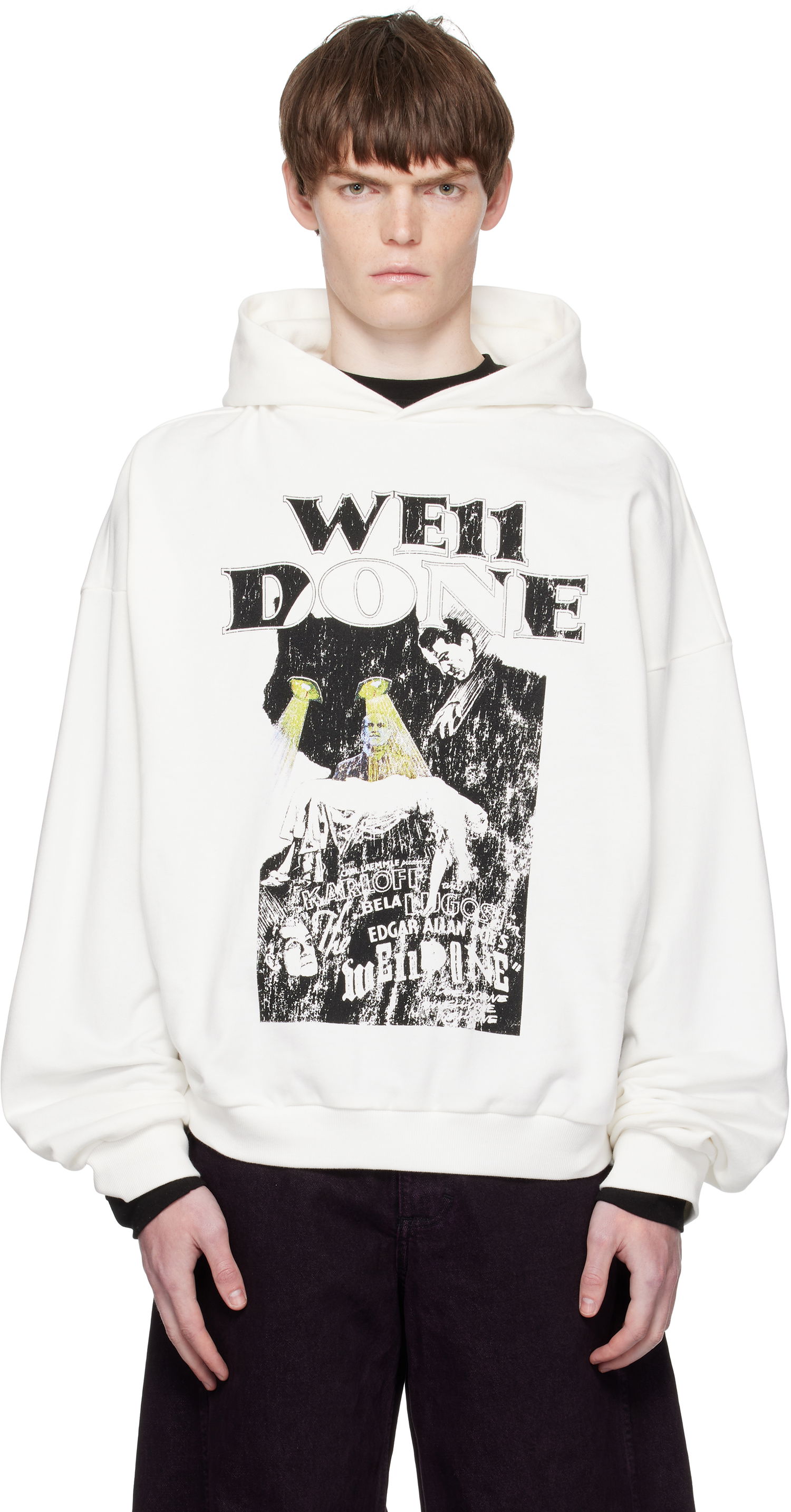 Pulover We11done We11done Cat Poster Graphic Hoodie Bela | WD-TH2-25-837-U-WH, 0