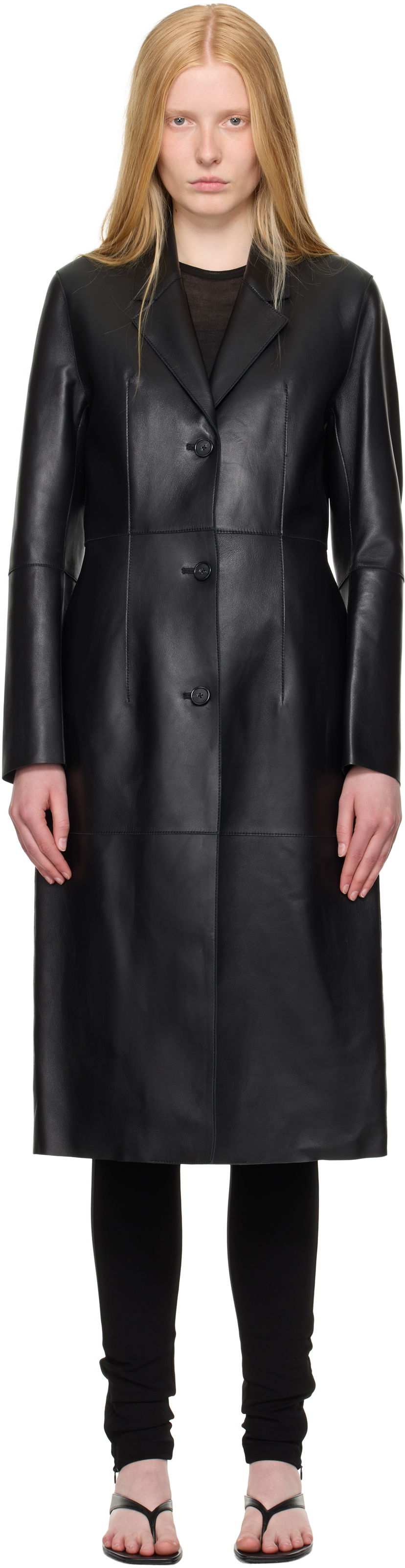 Plašči TOTEME TOTEME Slim Leather Coat Črna | 252-WRO0191-LE0056