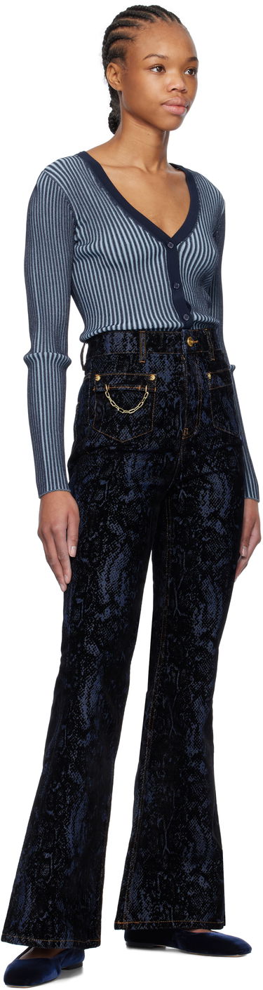 Kavbojke GANNI GANNI Goddi Snake Print Flare Jeans Modra | J1612, 3