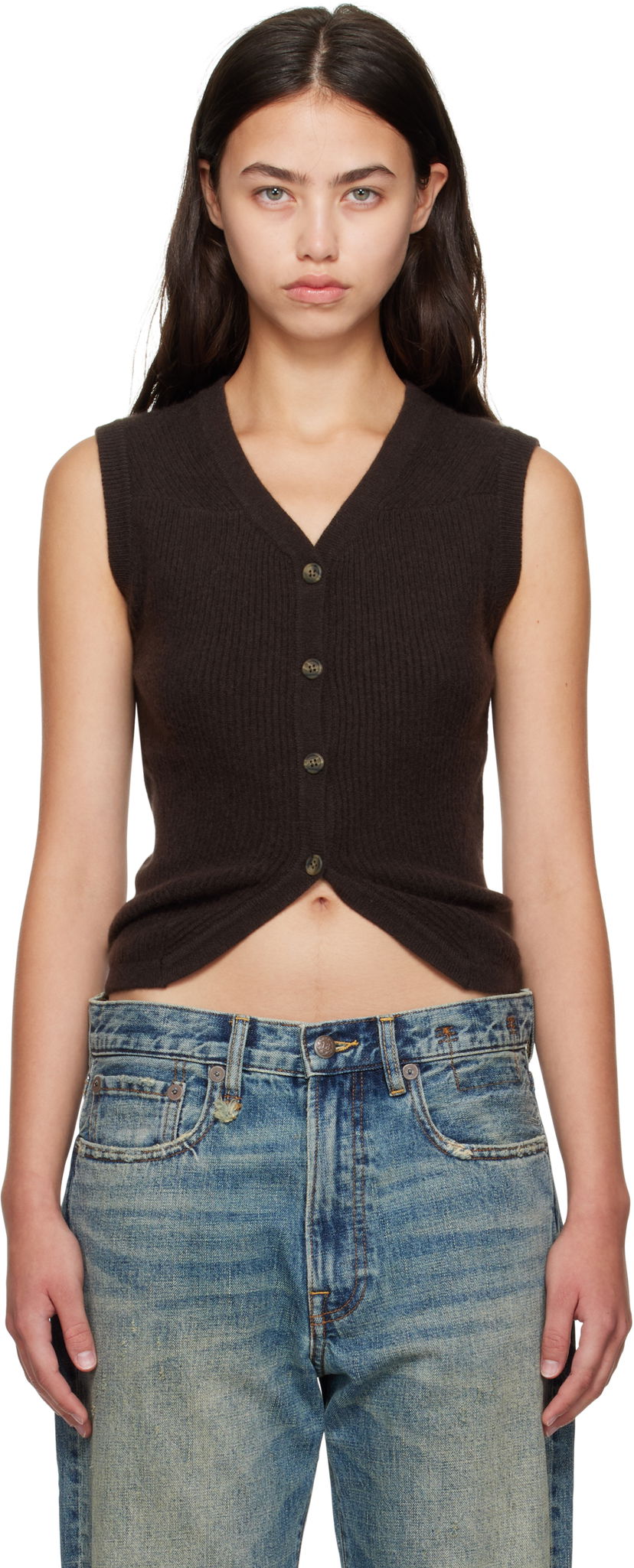 Telovnik R13 R13 Ribbed Wrap Around Vest Rjava | R13WY308-Y210A