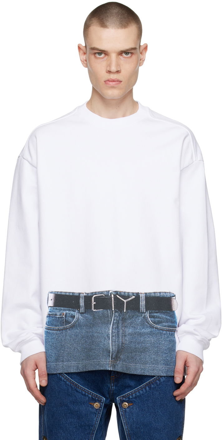 Pleteni pulover Y/PROJECT Jean Paul Gaultier Edition Printed Sweatshirt Bela | YPJPGSWEAT3-S24