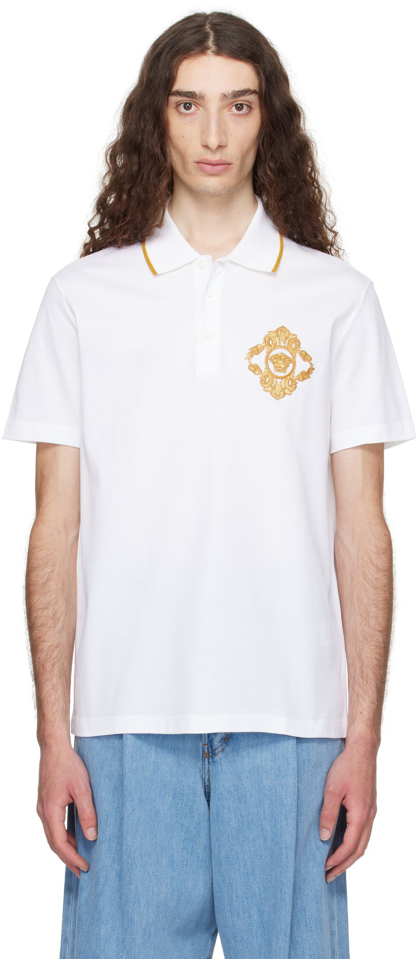 Polo majica Versace Versace Embroidered Architectural Baroque Polo Bela | 1013906_1A14973