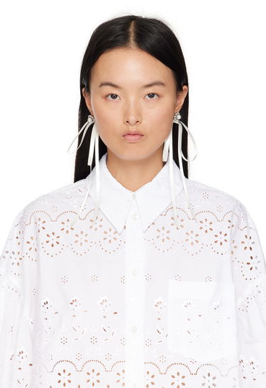 Uhani Simone Rocha Simone Rocha Double Ended Daisy Bow Ribbon Earrings Bela | ERG497 0906, 2