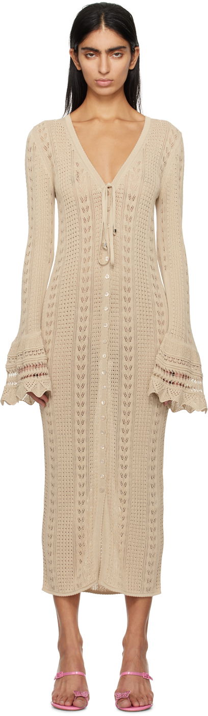 Obleke Blumarine Knit Midi Dress Bež | P422A452A