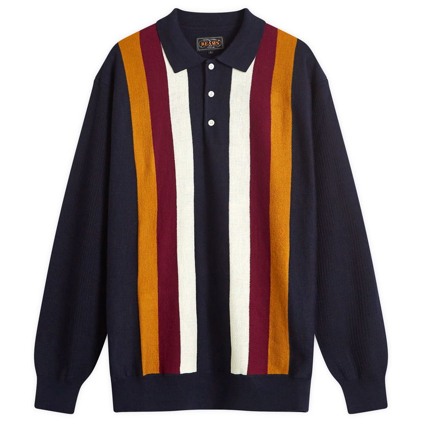 Pleteni pulover BEAMS Plus Long Sleeve Knit Polo Mornarica | 3812-0027-156-79