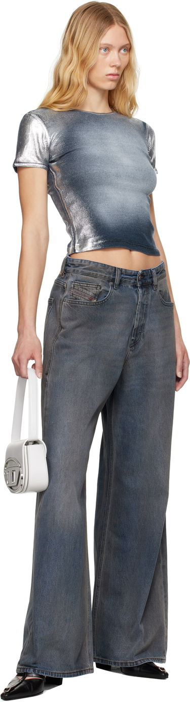 Krop-top Diesel Diesel Metallic Cropped T-Shirt Siva | A16771 0NJBH, 3