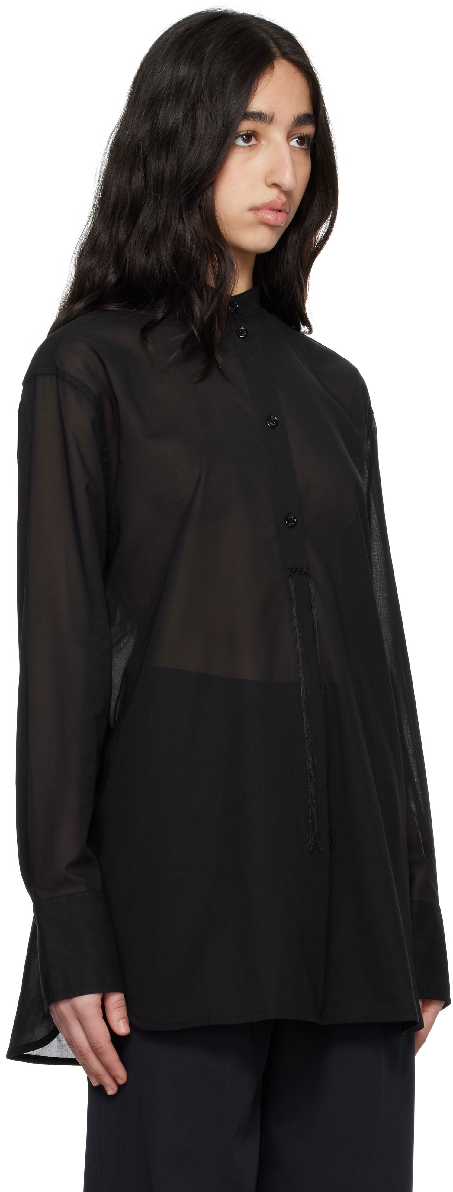 Srajce TOTEME TOTEME Stand-Collar Sheer Shirt Črna | 252-WRT0427-FB0372, 1