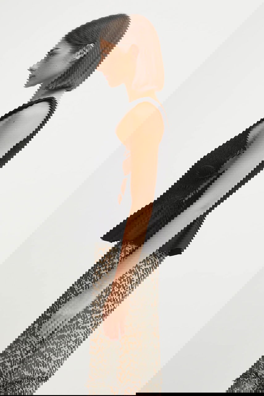 Majica brez rokavov GANNI GANNI Smocked Tie-String Top Črna | W0565, 1