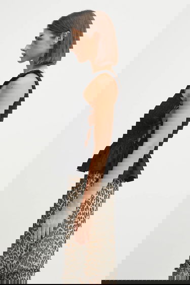 Majica brez rokavov GANNI GANNI Smocked Tie-String Top Črna | W0565, 1