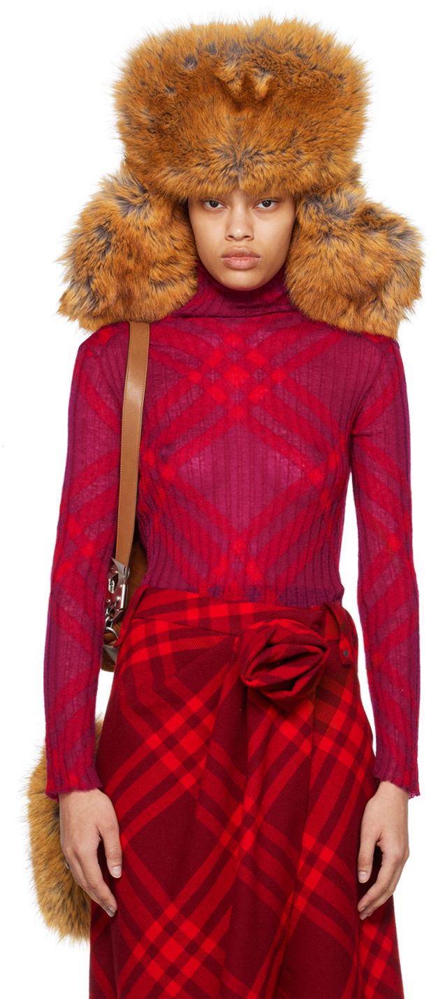 Pleteni pulover Burberry Check Turtleneck Roza | 8076508, 0