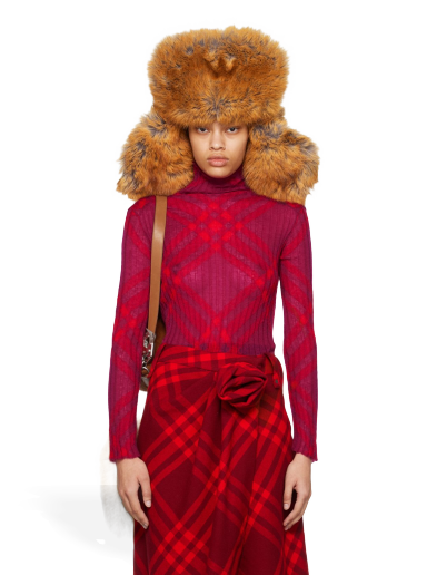 Pleteni pulover Burberry Check Turtleneck Roza | 8076508