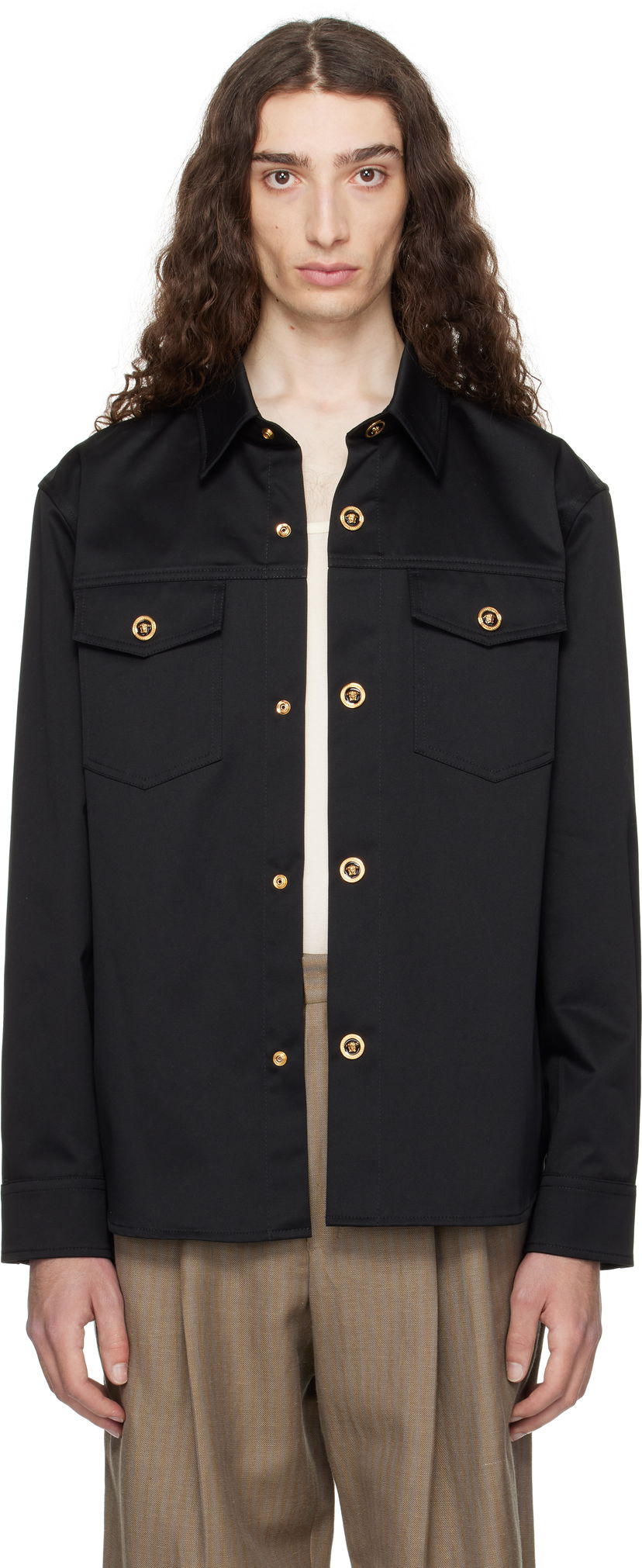 Srajce Versace Versace Gabardine Overshirt Črna | 1017413_1A01718