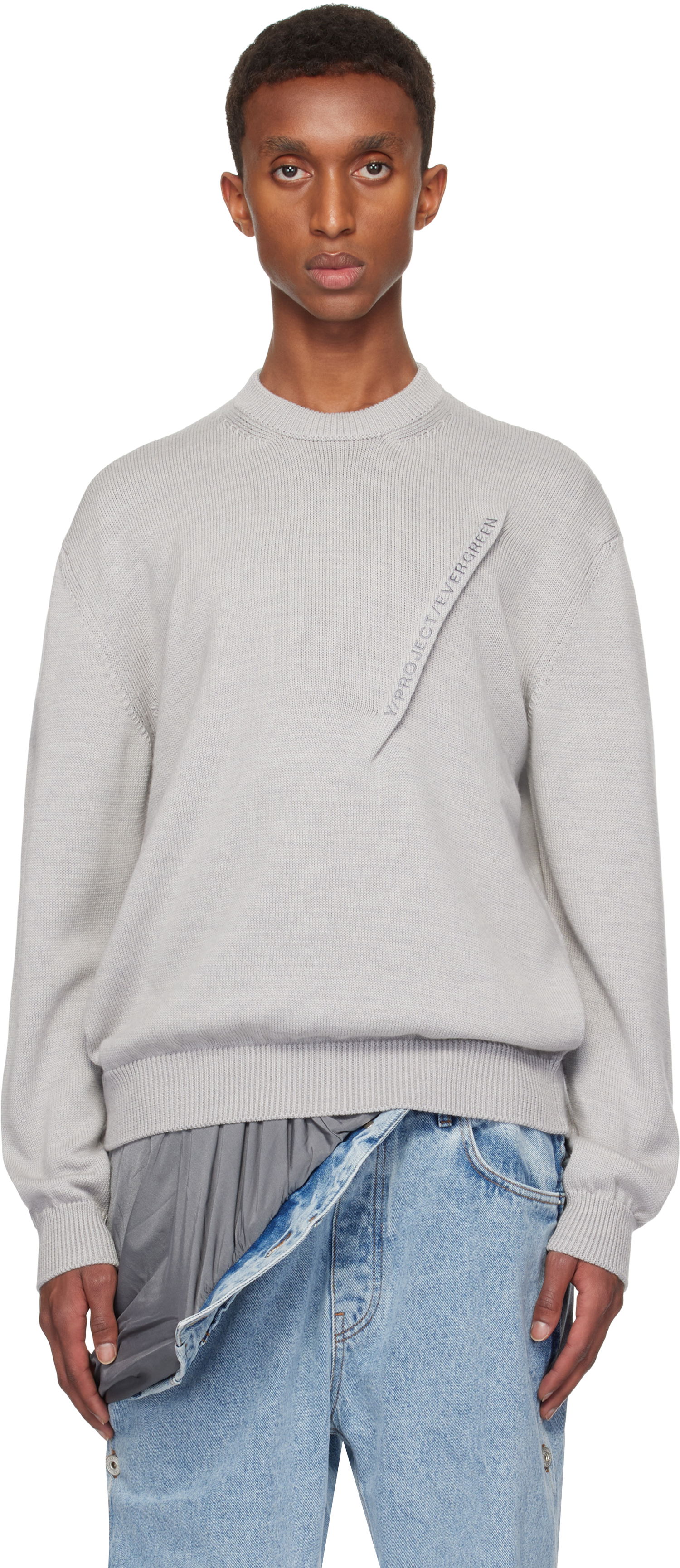 Pleteni pulover Y/PROJECT Crewneck Logo Sweater Siva | 206SW011, 0