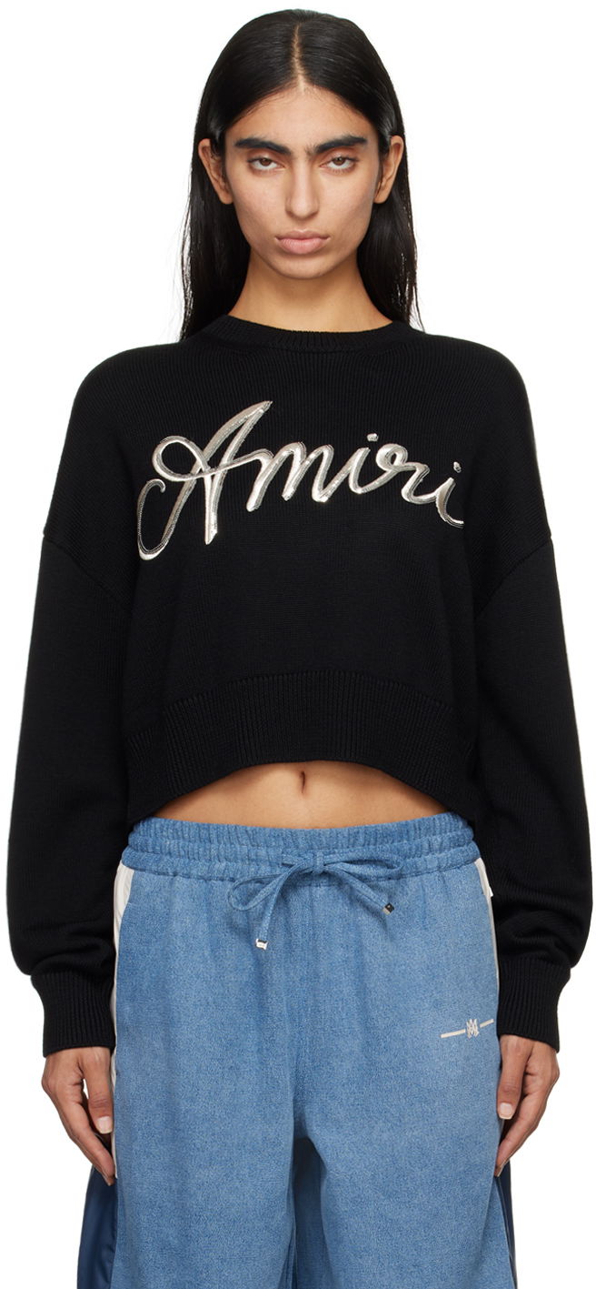 Pleteni pulover AMIRI Amiri Swirl Cropped Sweater Črna | AWKNCW1011