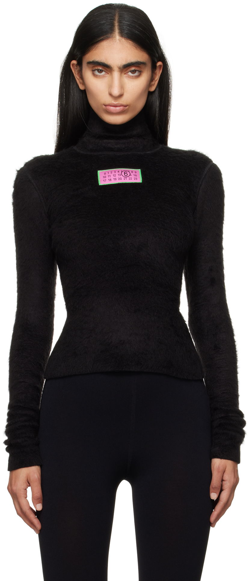 Pleteni pulover Maison Margiela Furry Jersey Long Sleeve Turtleneck Črna | S62NH0035 M20045