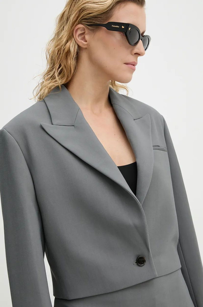 Jakna Nanushka Single-Button Cropped Blazer Siva | NW24PFSG18655