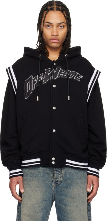 Pulover Off-White Fleece Varsity Bomber Jacket with Hood Črna | OMEK003S25JER0021040, 0