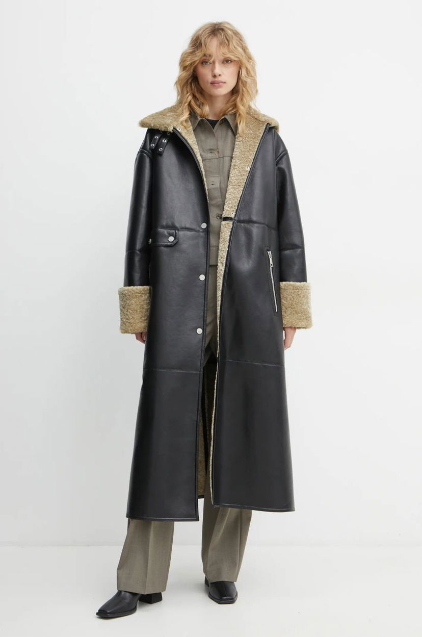 Plašči Nanushka LIESEL Black Leather Coat Črna | NW24FWOW38370