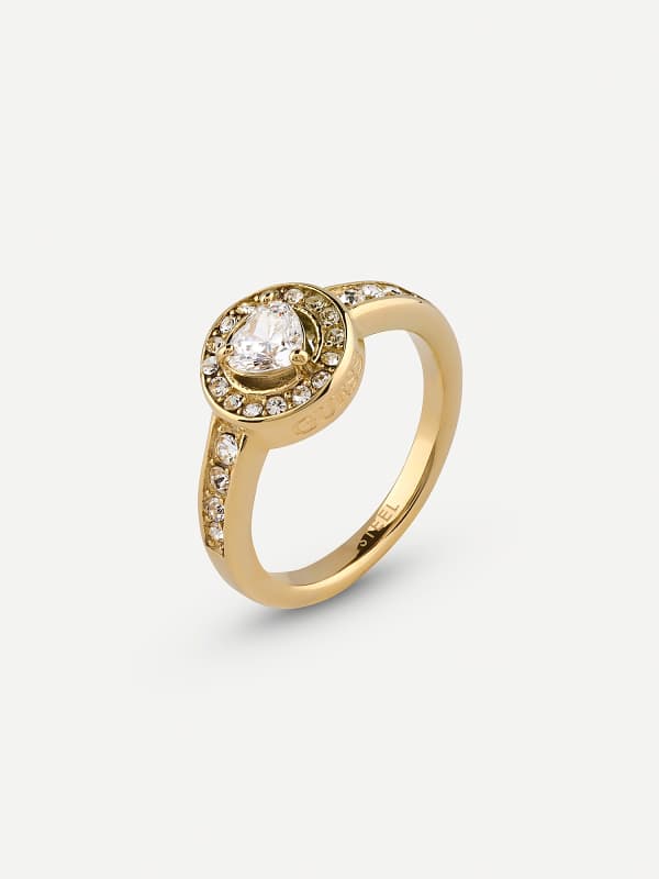 Prstan GUESS Gold Tone Ring With Clear Crystals Rumena | JUBR04671JW