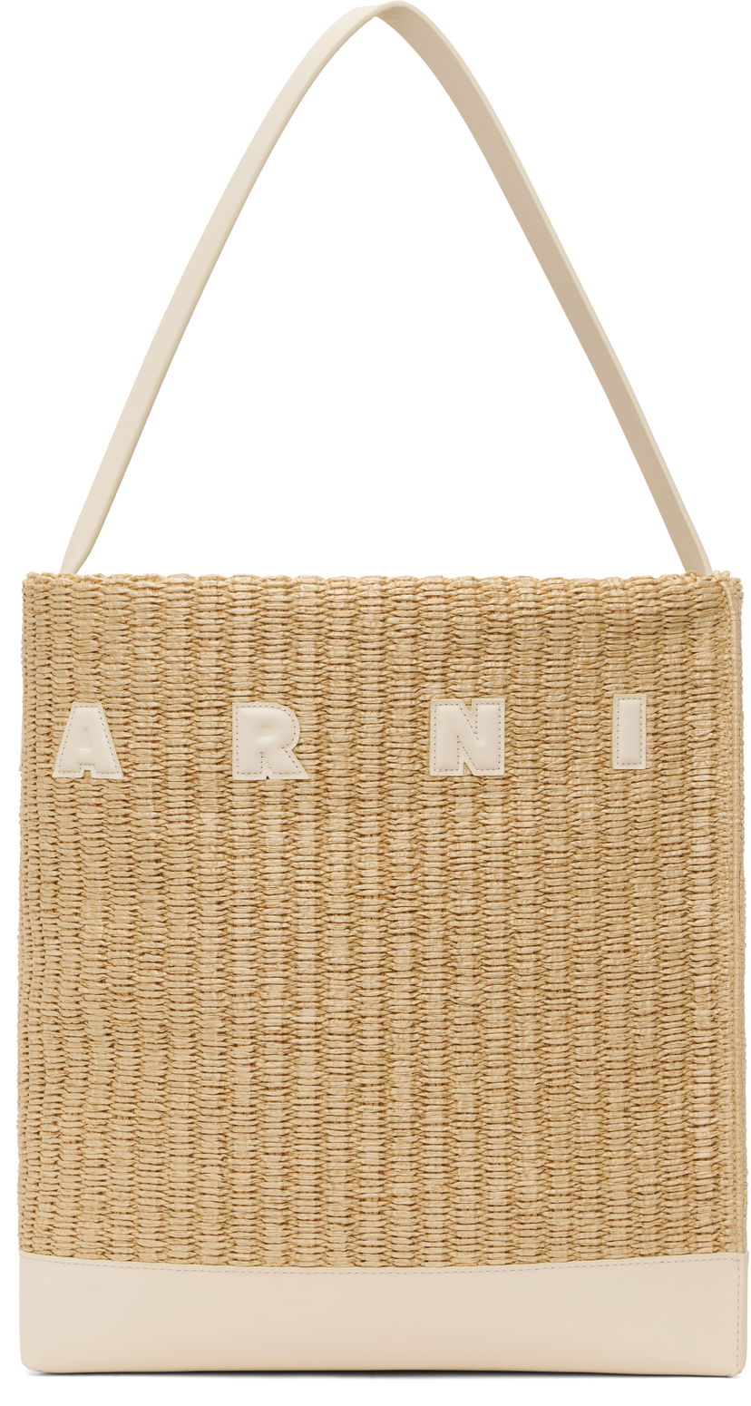 Tote bag Marni Marni Museo Medium Raffia-Effect Tote Bež | SHMP0106U1 P8284