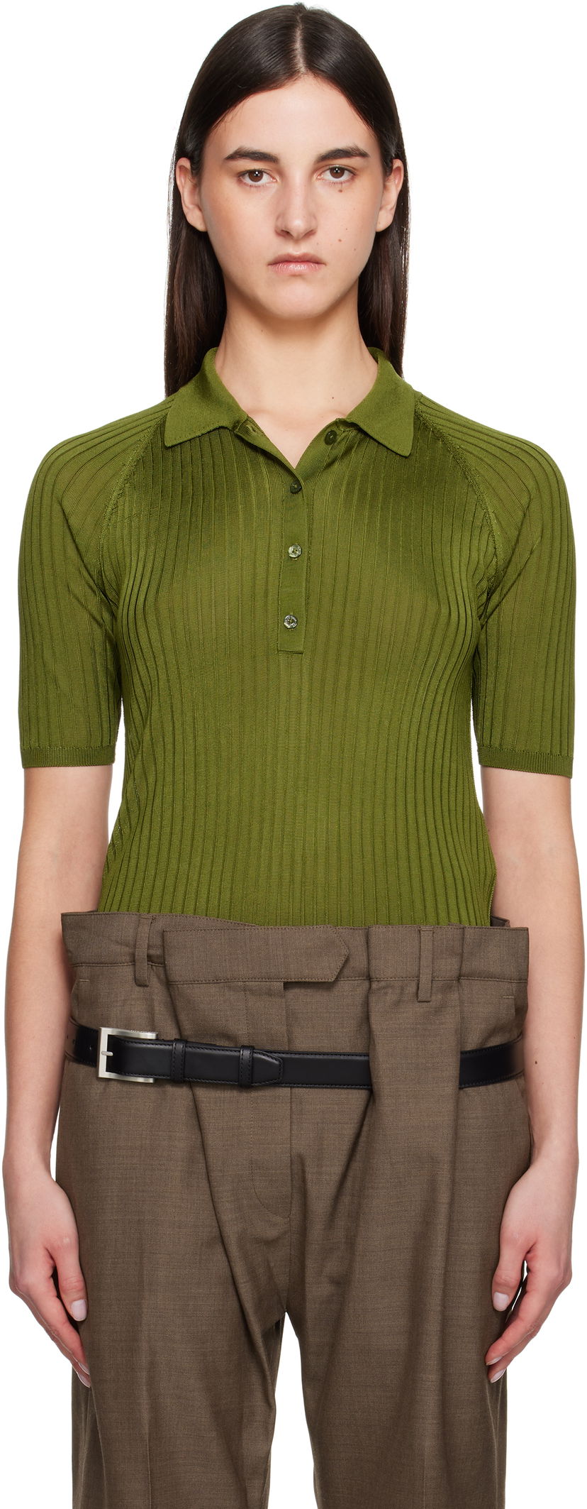 Polo majica Acne Studios Acne Studios Silk Knit Polo Zelena | A60581-