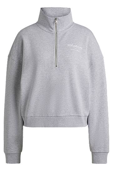 Pulover BOSS Cotton Terry Zip-Neck Sweatshirt Siva | 50531192