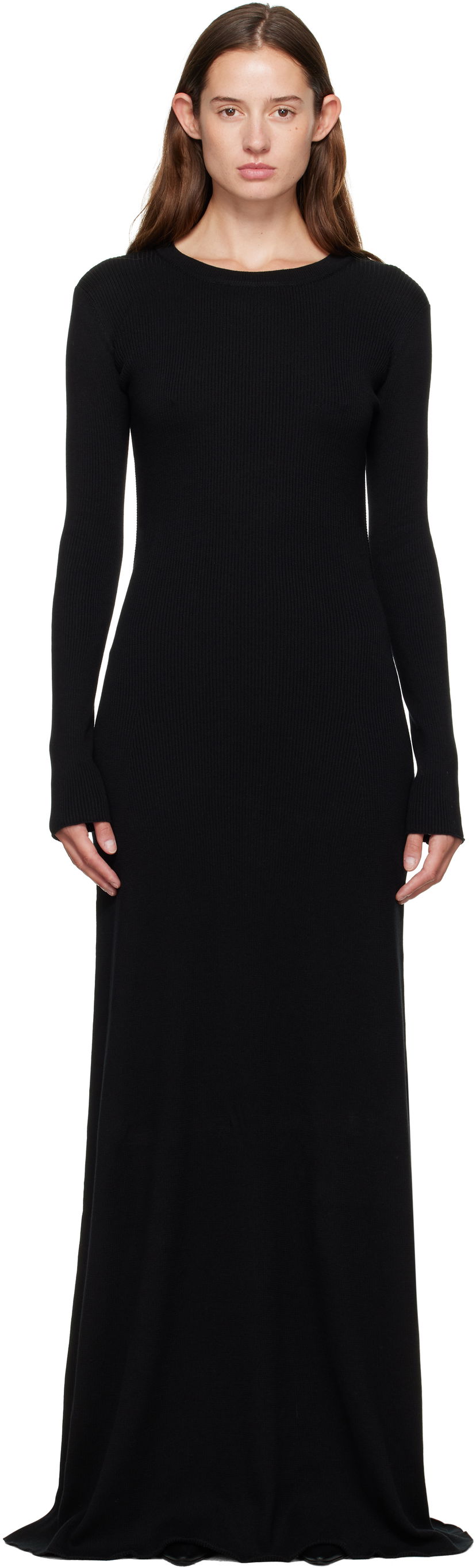 Obleke Ann Demeulemeester Ann Demeulemeester Eva Open Back Knitted Maxi Dress Črna | 2520-W-KN12-FA049-099