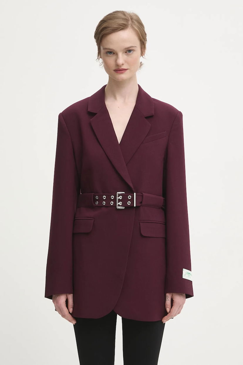 Jakna GANNI Future Twill Suiting Belted Blazer Bordo | W0403