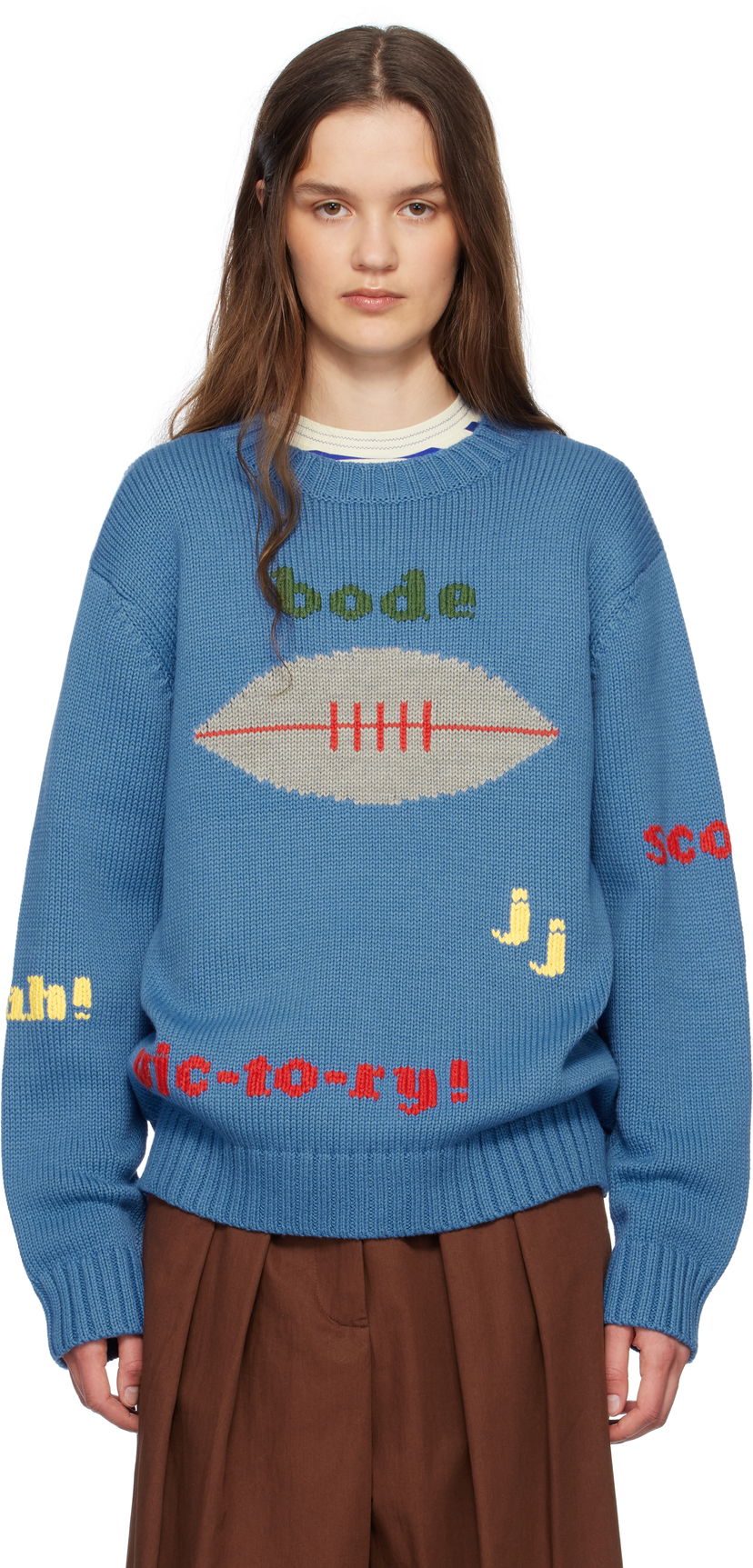 Pleteni pulover Bode Bode Spirit Intarsia Knit Sweater Modra | MRS25KT011