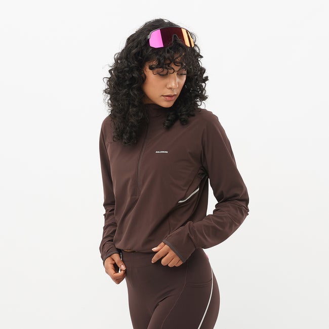Pleteni pulover Salomon Sense Aero Hybrid Cropped Top Rjava | LC2434600
